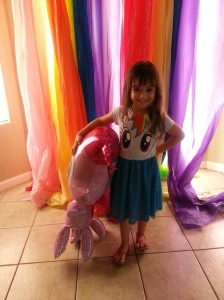 Rainbow curtain and a huge Pinky Pie balloon